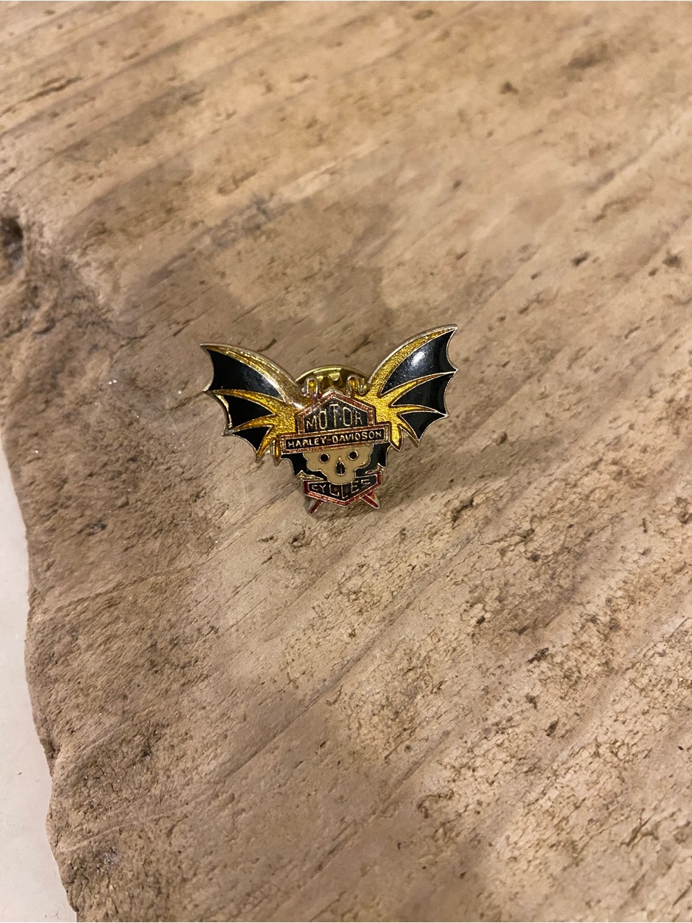 Harley-Davidson Black and Gold Bat Wing Skull Pin
